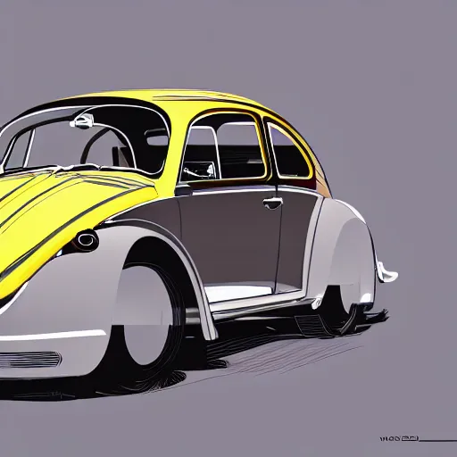 Image similar to What if Syd Mead designed a Volkswagen Beetle, gullwing side doors, future city background, concept art, trending on artstation