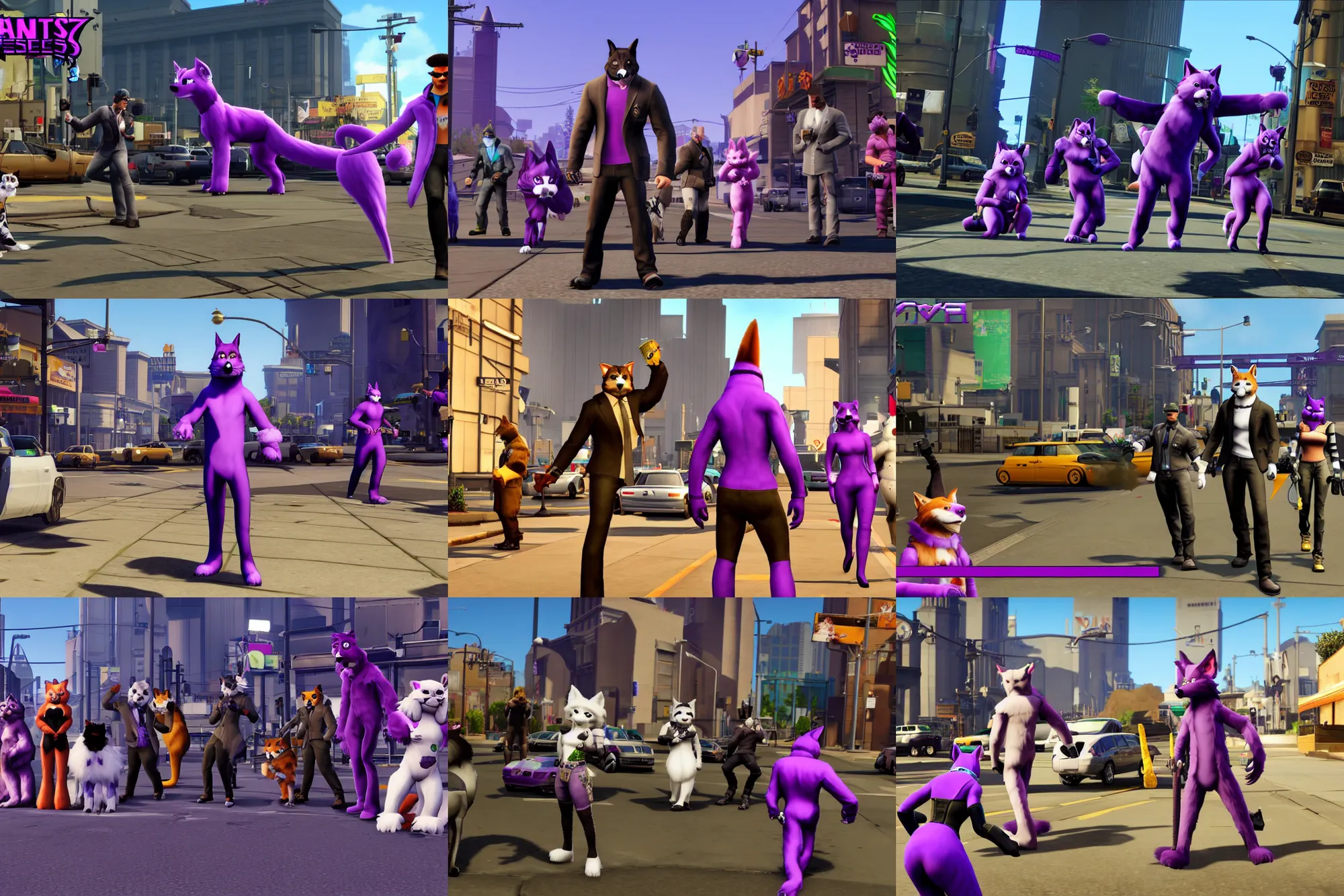 Prompt: animal tails featured, screenshot of furries / fursuiters in saints row