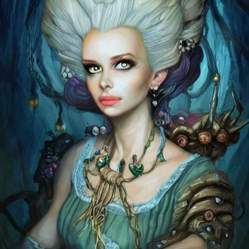 Image similar to beautiful Lady Yggdrasil Marie Antoinette Queen Portrait Portrait Portrait Planescape Torment Vagrant Story Character Time Druid Face Head Eyes Jordan Grimmer mandy jurgens dave dorman Tamas Medve Todor Hristov Ilya Repin