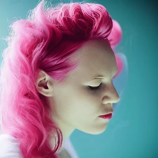 Prompt: “a woman called Berry with pink hair, taking a bubble bath”