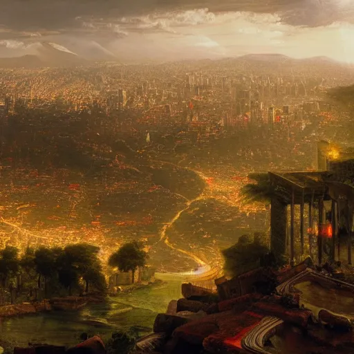 Prompt: bogota city, painted by thomas cole, with dramatic lighting, concept art, matte painting, 8 k, highly detailed, artstation