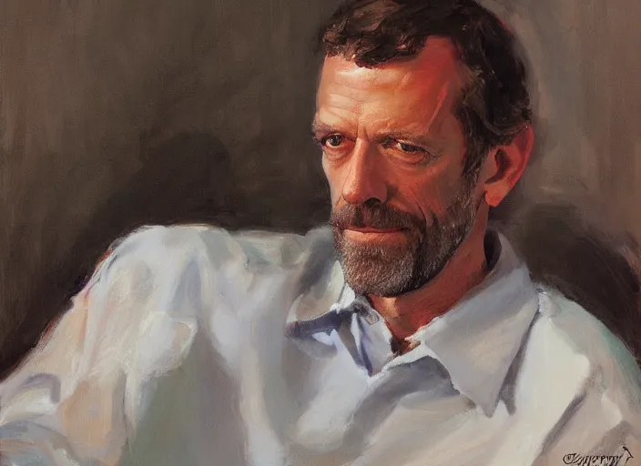 Image similar to a highly detailed beautiful portrait of dr. gregory house, by gregory manchess, james gurney, james jean