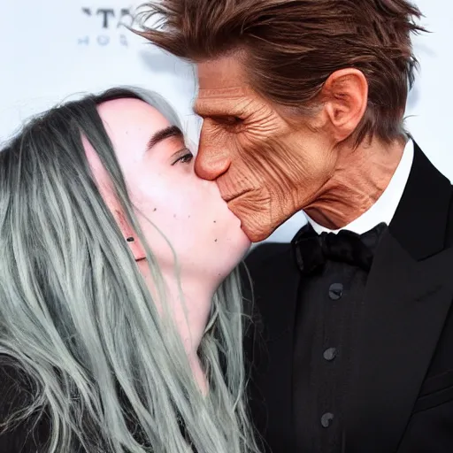 Image similar to billie eilish kissing willem dafoe 4k
