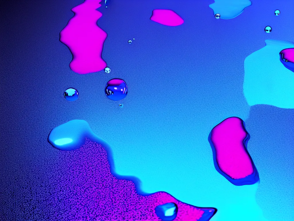 Image similar to a beautiful blue and pink 3 d geometrically printed liquid droplets melting into each other psychedelic, dripping black iridescent liquid, confident, moody, dramatic, introspective, 4 k, trending on artstation, photorealistic, volumetric lighting, octane render