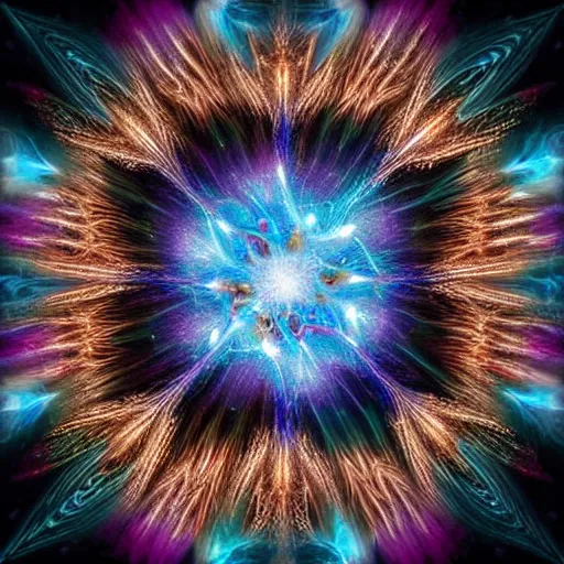 Prompt: creative combustion fractal explosion stars, quarks, art station, amazing clarity, mind blowing detail