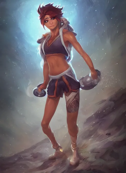 Image similar to fitness taliyah, from league of legends, superb cosplay, au naturel, jungling, exhibant, in shape, hyper detailed, digital art, trending in artstation, cinematic lighting, studio quality, smooth render, unreal engine 5 rendered, octane rendered, art style by klimt and nixeu and ian sprigger and wlop and krenz cushart