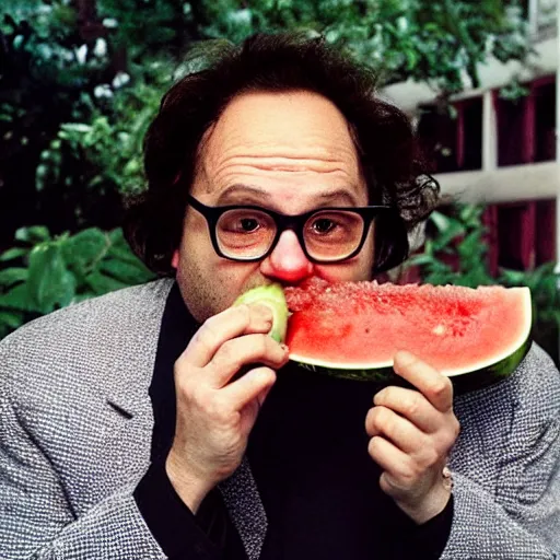 Prompt: “Frank Reynolds (from It's Always Sunny In Philadelphia) as the US President eating a watermelon, informal journalistic style photo by Steve McCurry”