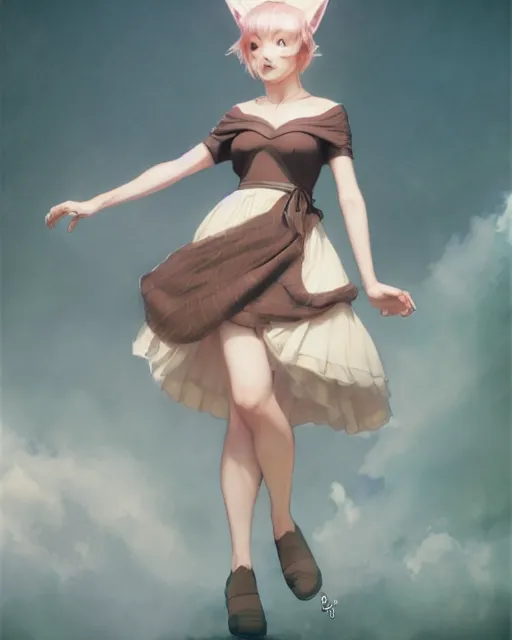 Image similar to photo of eevee pokemon humanisation, in lace brown dress, film still, dslr, by greg rutkowski, gil elvgren, enoch bolles, ross tran, artgerm, wlop, glossy skin, pearlescent, very coherent