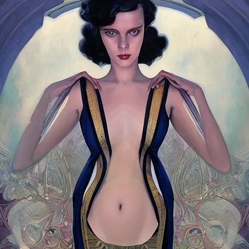 Image similar to a streamline moderne, art nouveau, multi - ethnic and multi - racial portrait in the style of charlie bowater, and in the style of donato giancola, and in the style of charles dulac. clear, very large eyes. symmetry, ultrasharp focus, volumetric lighting, photorealistic digital painting, intricate, elegant, highly detailed, centered.