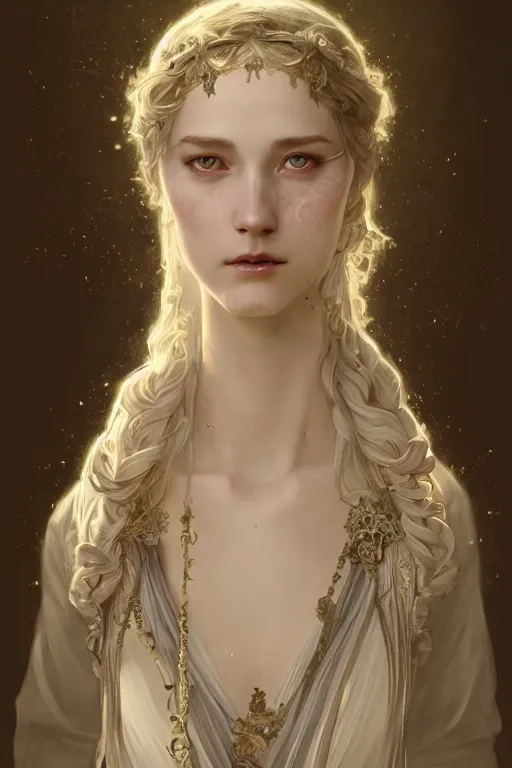 Image similar to beautiful and victorian and holy and divine and elite young medieval female white knight portrait +shinny eyes+front face with light flowing hair, ultradetail face, art and illustration by tian zi and craig mullins and WLOP and alphonse mucha, fantasy, intricate complexity, human structure, human anatomy, fantasy character concept, watermark, blurry, hyperrealism 8k