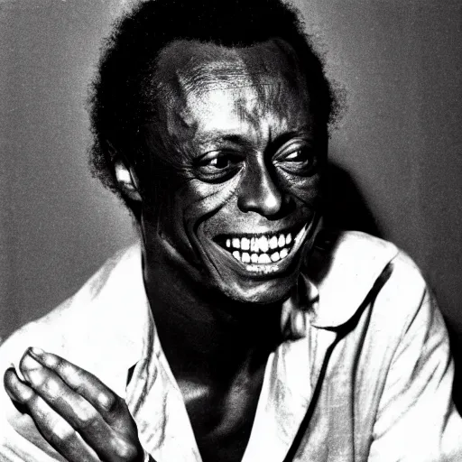 Prompt: miles davis smiling with 8 rows of sharp pointy teeth and wide eyes