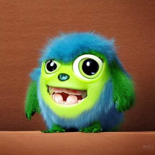 Prompt: cute little furry baby monster in the style of Pixar. product photography, centered