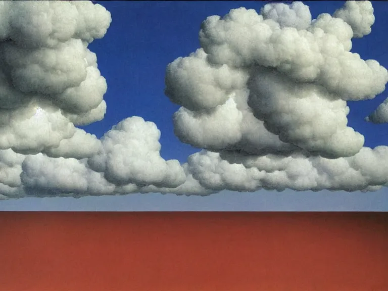 Image similar to cloud filled room, painting by rene magritte, centered, high detail, high resolution