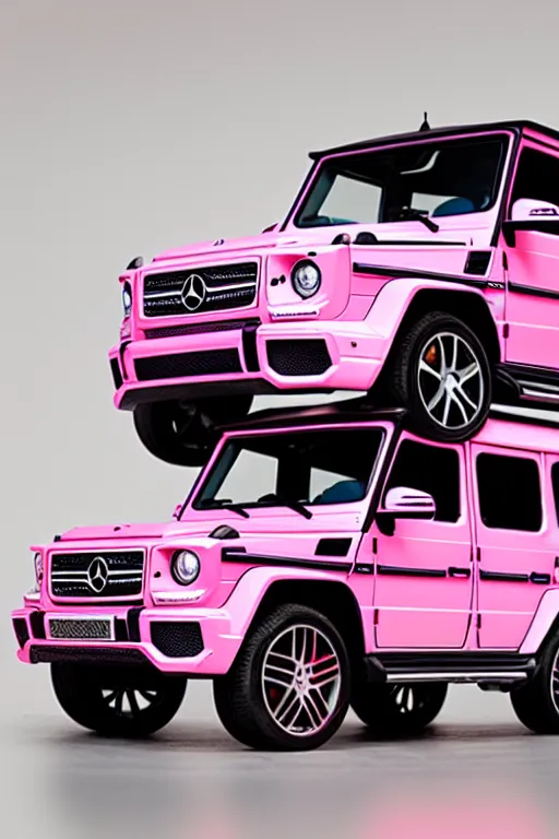 Prompt: Photo of a pink Mercedes-Benz G63, vibrant, studio lighting, automotive photography