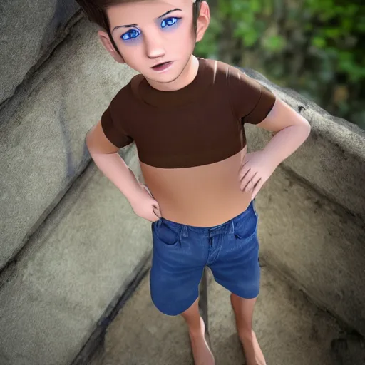 Prompt: a full body extremely photorealistic and detailed photo of a boy with blue eyes and brown hair