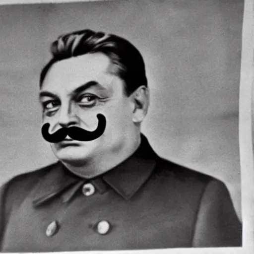 Prompt: viktor orban with a stalin moustache on soviet election poster, 1 9 2 0 s, beautiful