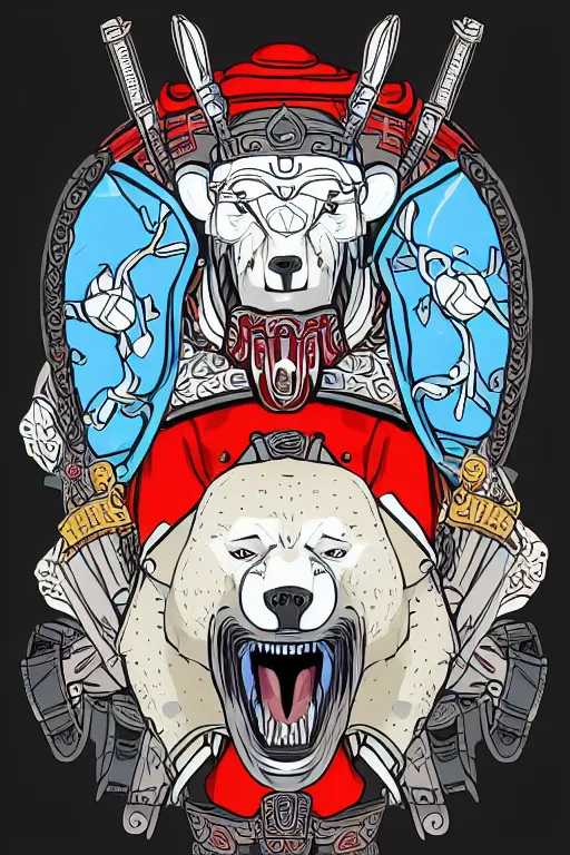 Image similar to Portrait of a polar bear as a samurai, knight, medieval, sticker, colorful, illustration, highly detailed, simple, smooth and clean vector curves, no jagged lines, vector art, smooth