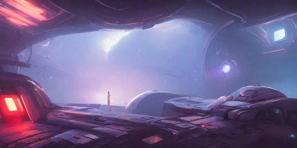 Prompt: a brain in a spaceship, fly to the deep in the universe, movie scene, concept art, digital painting, style of jordan grimmer, warm lighting, futuristic, volumetric lighting, view from below, vivid colours, bright, nighttime, godrays, cinematic, high detail