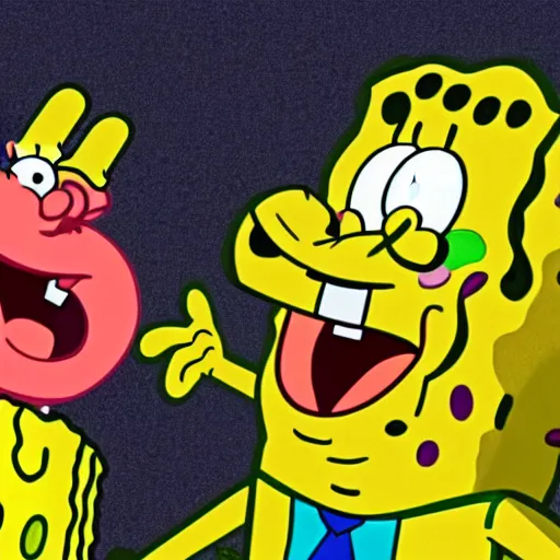 Prompt: side view of spongebob passionately kissing patrick