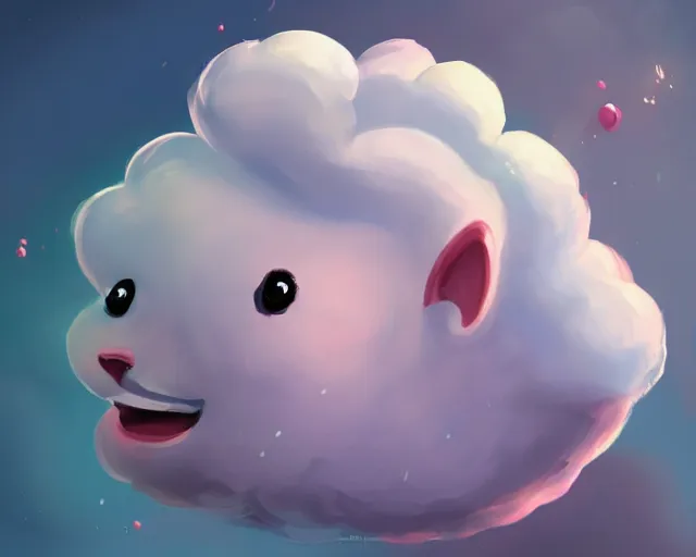 Image similar to An adorable digital fantasy painting of a happy cloud, trending on Artstation