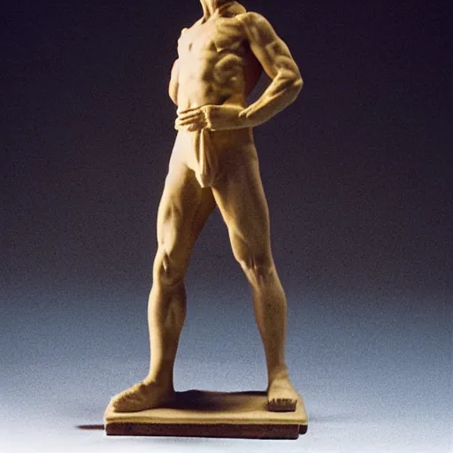 Image similar to a modeling clay statuette of Ed Harris, studio lighting, F 1.4 Kodak Portra