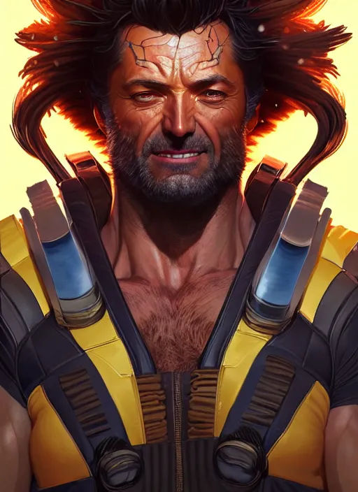 Image similar to portrait of apex legends wolverine, intricate, elegant, glowing lights, highly detailed, digital painting, artstation, glamor pose, concept art, smooth, sharp focus, illustration, art by artgerm and greg rutkowski, artey freytag