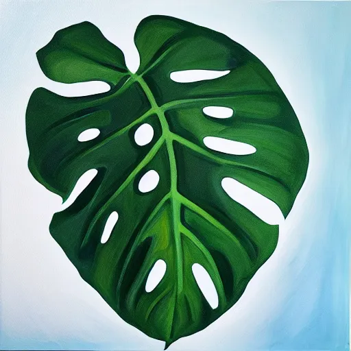 Image similar to “painting of a monstera plant, beams of sunlight streaming through the window, oil on canvas, hd”