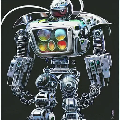 Image similar to a simple concept art of an amazingly designed robot with a modern helmet. an award winning yoshitaka amano poster. a masterpiece by james gurney. deep color.