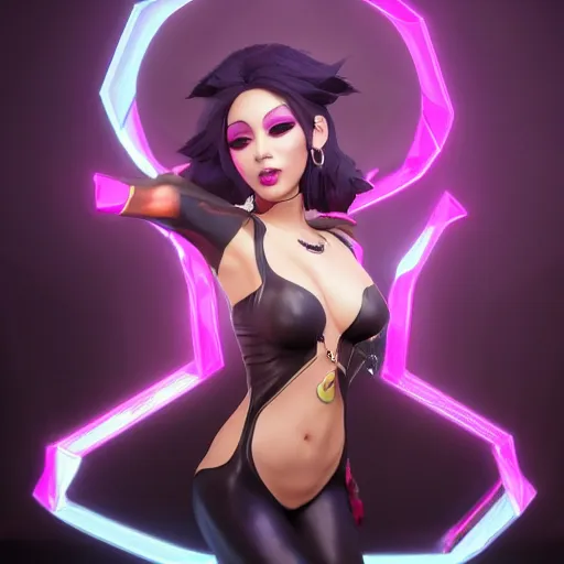 Image similar to still of pretty LeBlanc (League of Legends) in KDA music video. 3d render, octane render, game art, realistic, highly detailed, trending on artstation, 4k, trending on artstation, pixar, cgsociety, unreal engine 5, redshift render, trending on artstation, blender, behance, cg