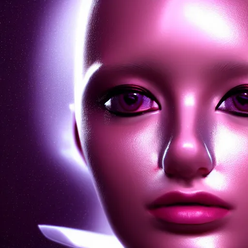 Image similar to portrait of a beautiful android woman, futuristic, chrome and colorful, photo realistic, ray tracing, 3 d shading, octane render, popular on art station