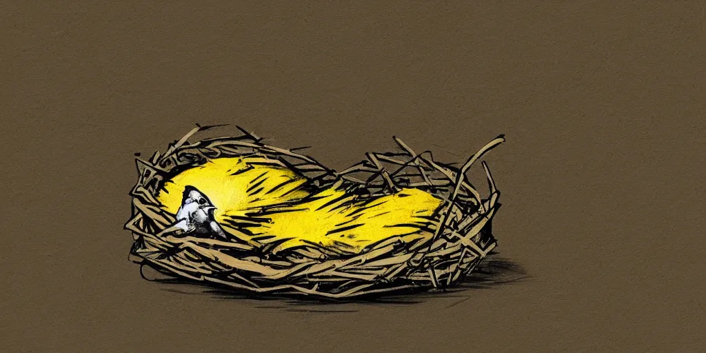 Prompt: banksy styled graffiti of a bird asleep in the golden nest dreaming of worms, concept art, smooth, sharp focus, illustration, banksy styled graffiti