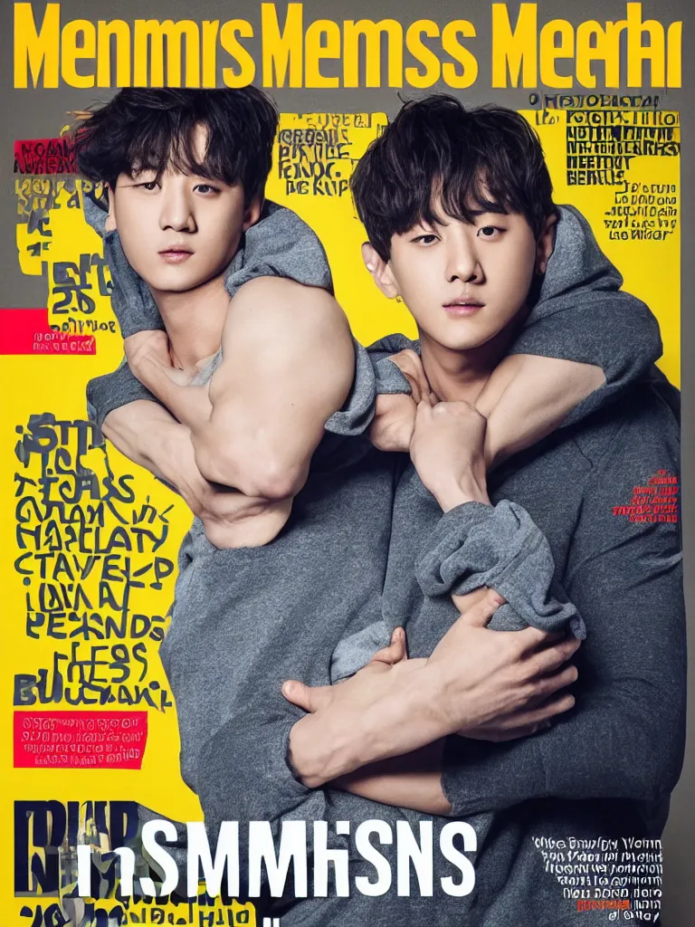 Prompt: Cover of Mens Health featuring a pregnant BTS Jungkook