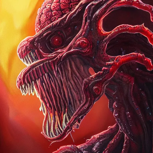 Image similar to the Demogorgon from stranger things, artstation hall of fame gallery, editors choice, #1 digital painting of all time, most beautiful image ever created, emotionally evocative, greatest art ever made, lifetime achievement magnum opus masterpiece, the most amazing breathtaking image with the deepest message ever painted, a thing of beauty beyond imagination or words