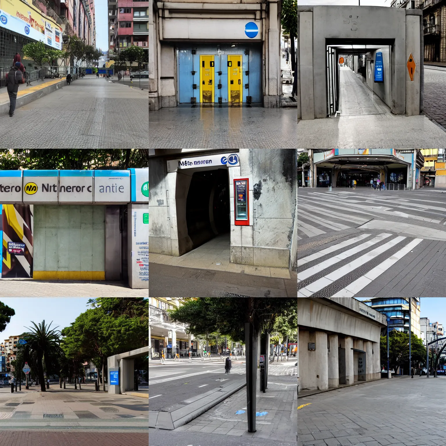 Prompt: a metro entrance in a sidewalk in Montevideo