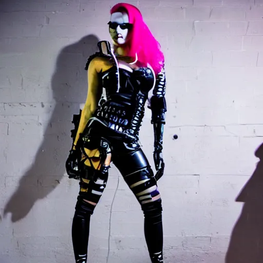 Prompt: cybergoth latex cyberpunk fashion show