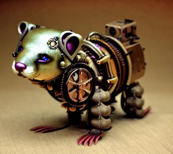 Image similar to steampunk ferret - shaped mech, steampunk bioshock - inspired ferret - shaped mechanical animal