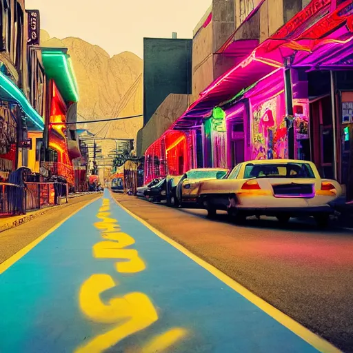 Image similar to They tell stories of a Neon Valley Street as we love in Technicolor