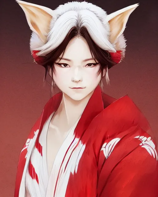 Image similar to Ssunbuki as a kitsune wearing a red and white kimono, portrait, visualartzi, korean, concept art by Karla Ortiz, James Paick, Charlie Bowater, Krenz Cushart, highly detailed, ultra detailed, ultra realistic, trending on artstation, cgstudio