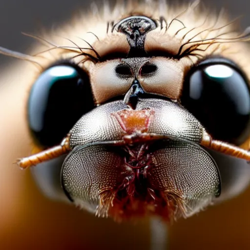 Image similar to a photograph of a fly with the head and face of donald trump