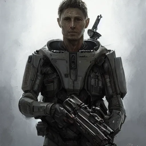 Image similar to portrait of a man by greg rutkowski, jenzen ackles as a weyland - yutani mercenary, from aliens franchise, he is about 3 0 years old, military composure, wearing white and black colored tactical gear, highly detailed portrait, digital painting, artstation, concept art, smooth, sharp foccus ilustration, artstation hq