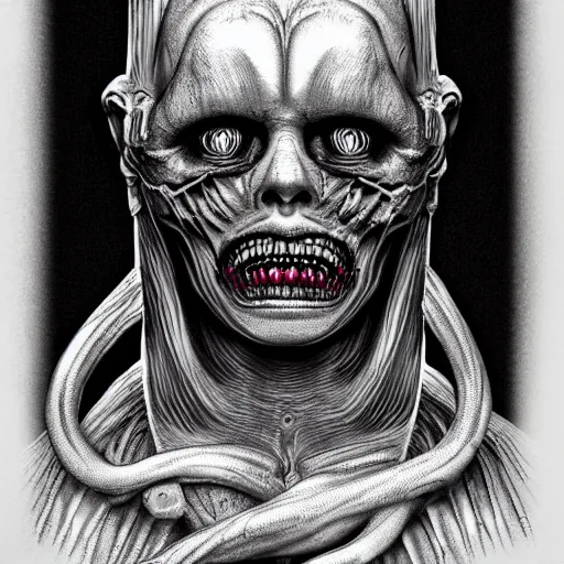 Prompt: Portrait by H.R.Giger of Alexei Nanalny degenerated abomination, photo-realistic, 2K, highly detailed