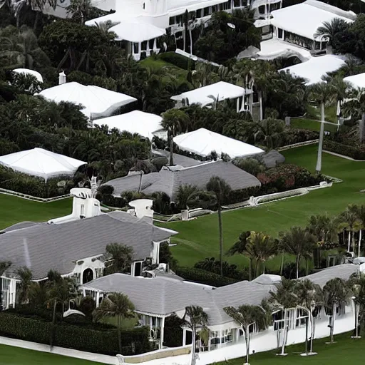 Image similar to mar-a-lago being raided by fbi agents in windbreakers, high detail, dark