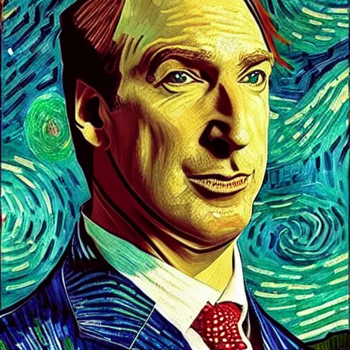 Image similar to a detailed portrait of bob odenkirk as saul goodman by van gogh