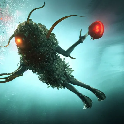 Prompt: rapture bioshock, city at sea floor, water, submerged, seaweed, fish, realistic, detailed, underwater, dark, underwater underwater underwater underwater underwater