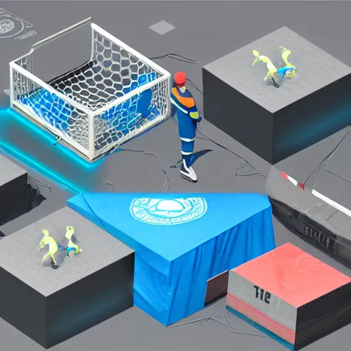 Image similar to 3d digital soccer themed game lootbox, isometric, octane, cinema 4d, vray