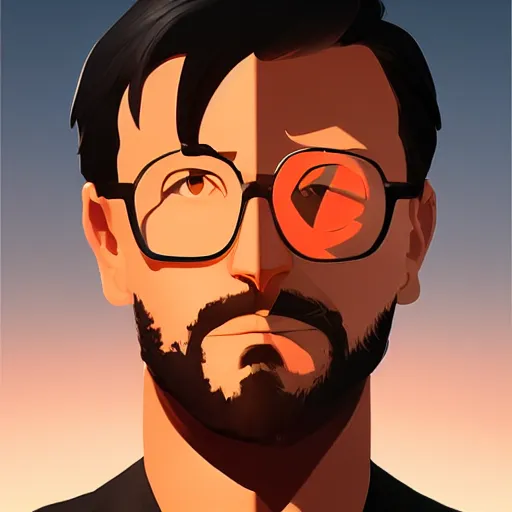 Image similar to face icon stylized minimalist michael crichton, loftis, cory behance hd by jesper ejsing, by rhads, makoto shinkai and lois van baarle, ilya kuvshinov, rossdraws global illumination