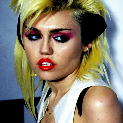 Prompt: Miley Cryus dressed as Debbie Harry