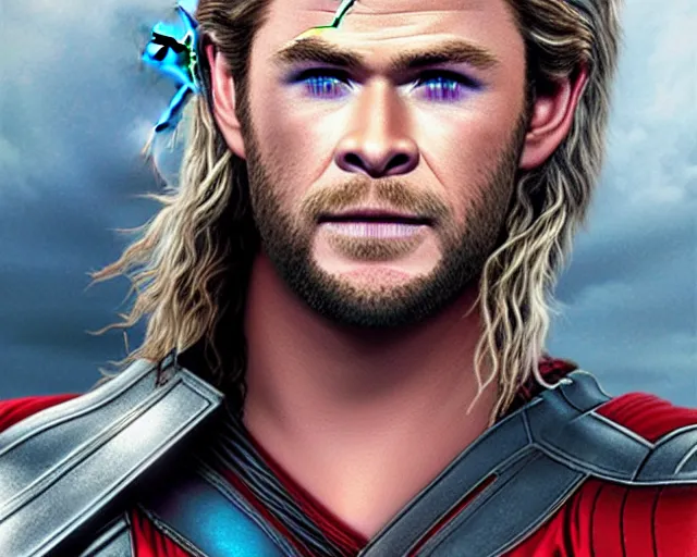 Image similar to chris hemsworth as thor with exaggerated drag queen makeup, amazing digital art, amazing detail, photorealistic