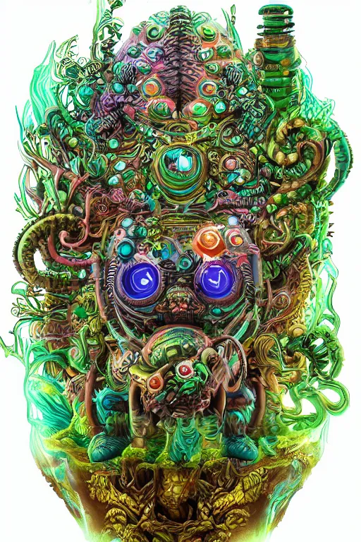 Image similar to creature sushi roots cactus elemental flush of force nature micro world fluo light deepdream a wild amazing steampunk baroque ancient alien creature, intricate detail, colorful digital painting radiating a glowing aura global illumination ray tracing