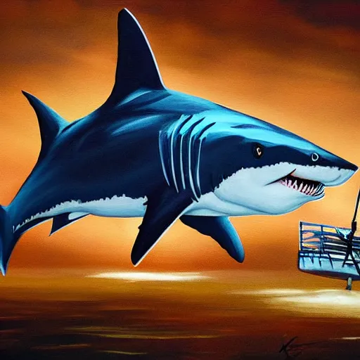 Image similar to Shark Throwing out the trash, high quality painting trending on artstation